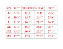 Load image into Gallery viewer, women long sleeve t-shirt  size chart
