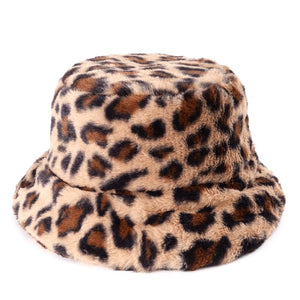 faux fur animal print bucket hat