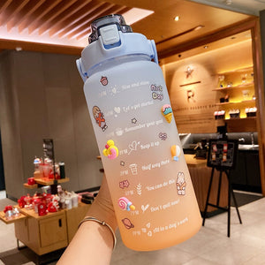 Gradient blue to orange with cartoons 2L Travel Water Bottle