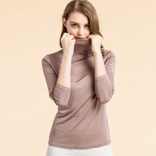 Load image into Gallery viewer, Women Silk Long Sleeve Turtleneck khaki

