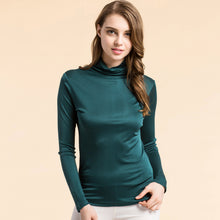 Load image into Gallery viewer, Women Silk Long Sleeve Turtleneck Green

