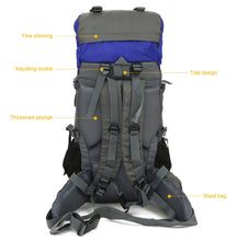 Load image into Gallery viewer, Diagram of Blue 60L Durable Heavy-duty Backpack
