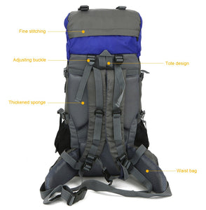 Diagram of Blue 60L Durable Heavy-duty Backpack