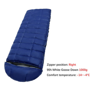 Blue 95% Goose Down Waterproof Sleeping Bag Right Zipper
