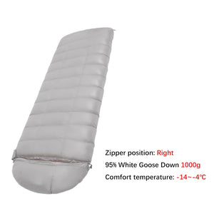 Gray 95% Goose Down Waterproof Sleeping Bag Right Zipper