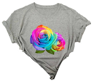 Gray floral womens tee shirt