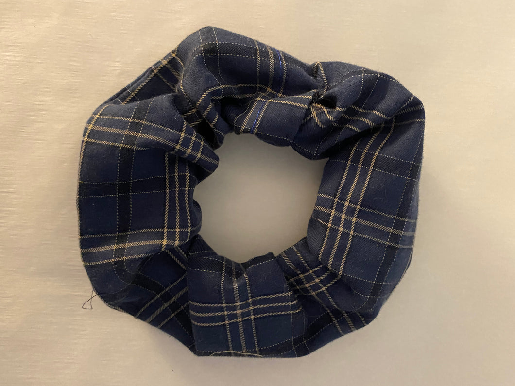 Blue Plaid Scrunchies One Pair Made in USA