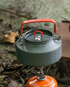 Photo of 1.1L Ultralight Kettle and Lid atop portable stove