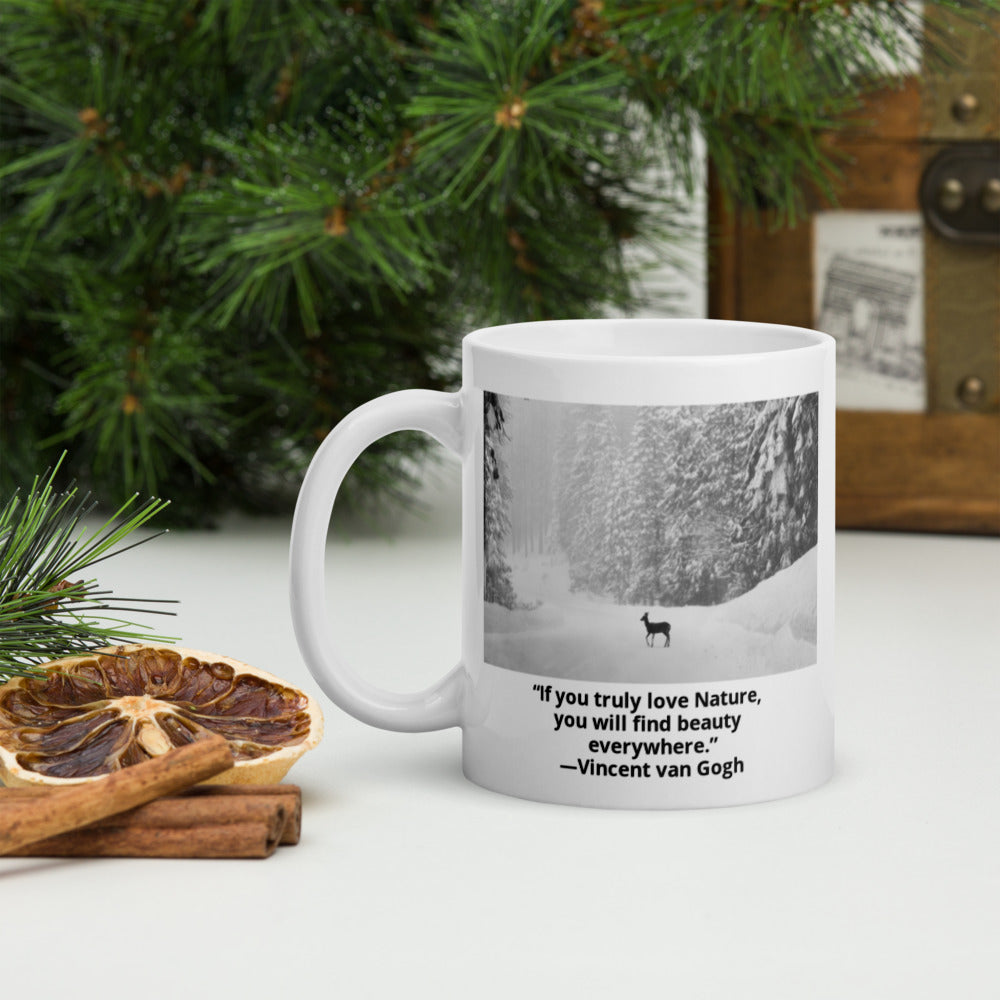 Reindeer In The Snow Ceramic Mug 11oz Quote About Nature By Van Gogh