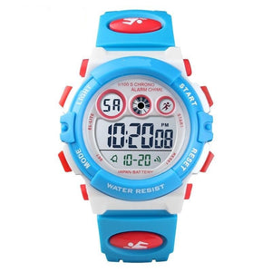 children's waterproof multifunction watch blue and red