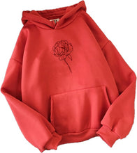 Load image into Gallery viewer, Womens Sweatshirt Front Pocket Hood Rose Red
