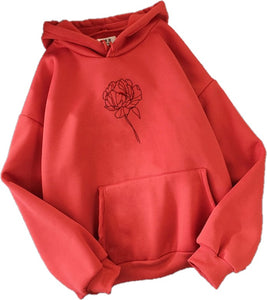 Womens Sweatshirt Front Pocket Hood Rose Red