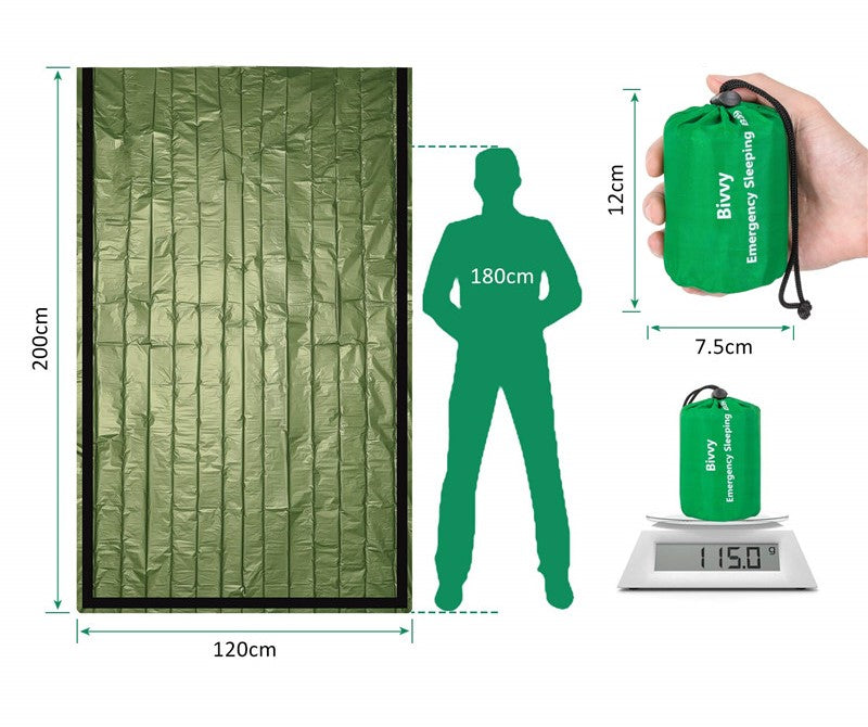 Mylar Standby Sleeping Illustration of  Sleeping Bag, Carry Bag, Green