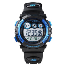 Load image into Gallery viewer, children&#39;s waterproof multifunction watch black and blue
