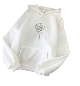 Womens Sweatshirt Front Pocket Hood Rose White