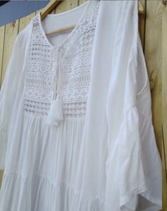 Womens White Lacy Coverup Dressy Casual Style Fluted 3/4 Sleeves